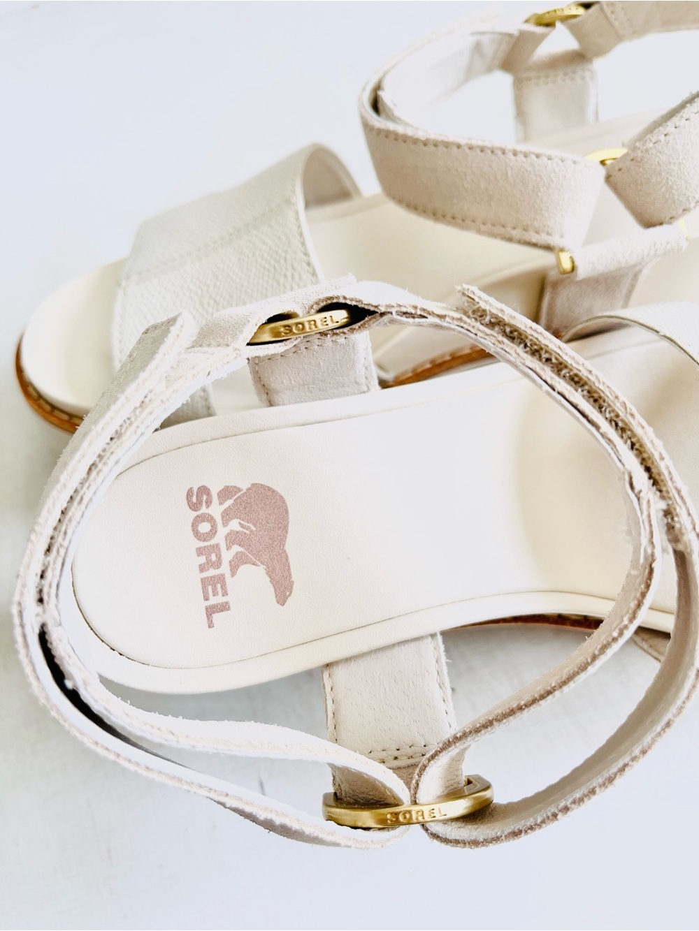 [Sorel] Joanie IV “Chalk Chalk” Leather Platform  Wedge Velcro Strap Sandal - Picture 8 of 10